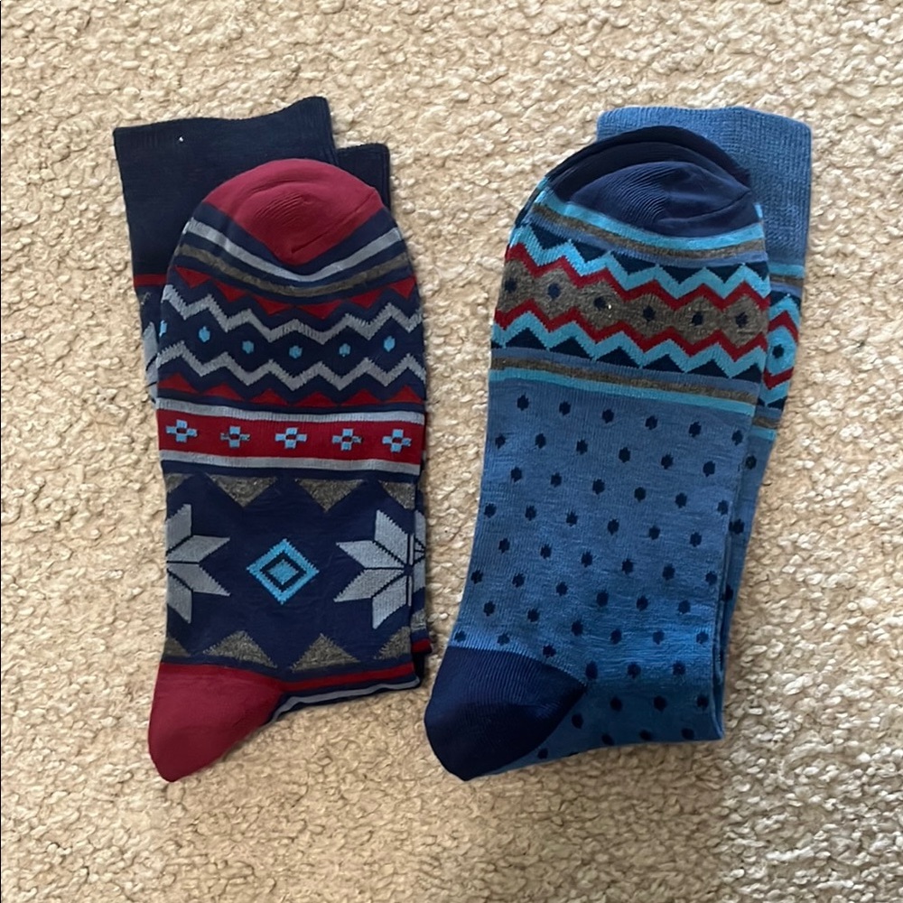 (NEW) Patterned Blue and Red Socks Set